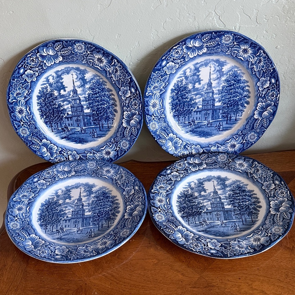 Blue & White Independence Hall Plates Set of 4